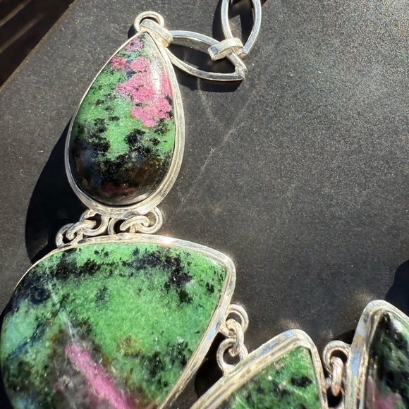 Ruby Zoisite Necklace! Handmade Gemstones and 925 Stamped Sterling Silver! - Picture 10 of 11